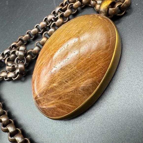 RARE 1994 Signed Stephen Dweck Pendant Necklace Oversized Bronze Chain & Quartz - Picture 7 of 8